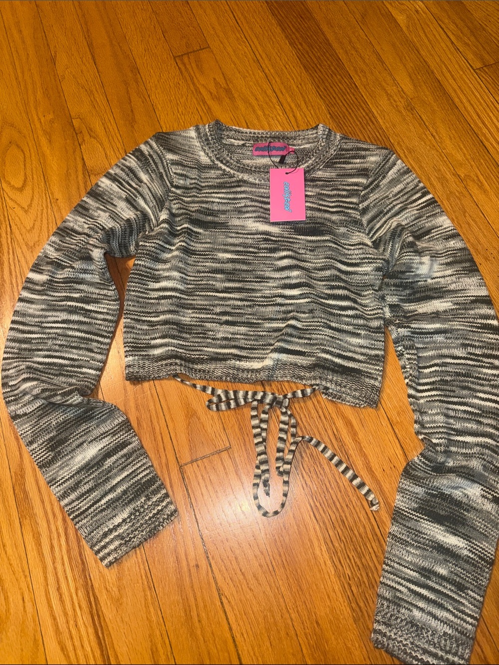 Edikted Black and White Striped Cropped Sweater NWT